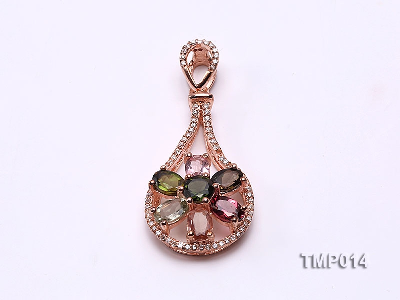 40x18mm Natural Tourmaline Pieces Pendant with Sterling Silver Pendant Bail