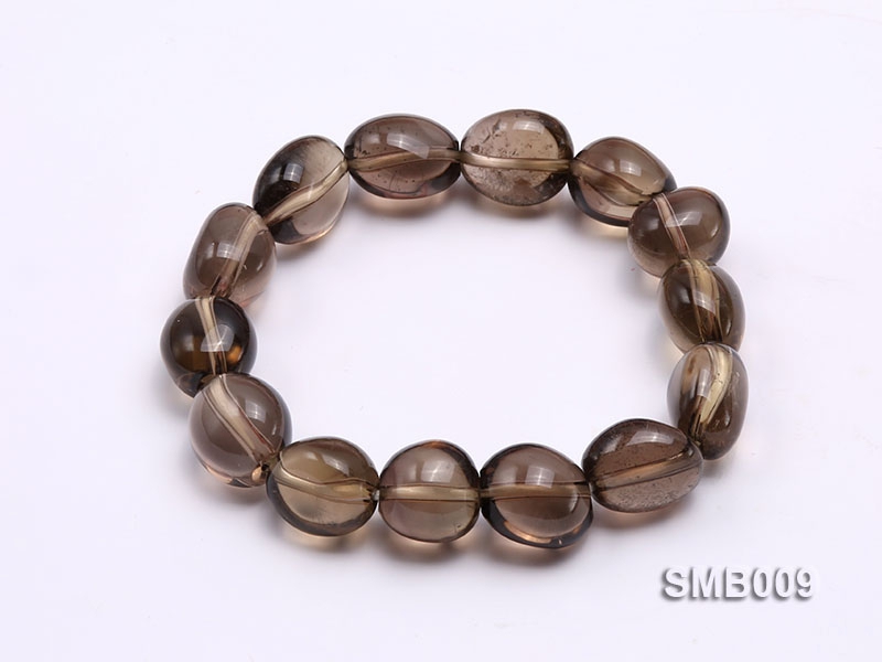15x12mm Flat Smoky Quartz Beads Elasticated Bracelet