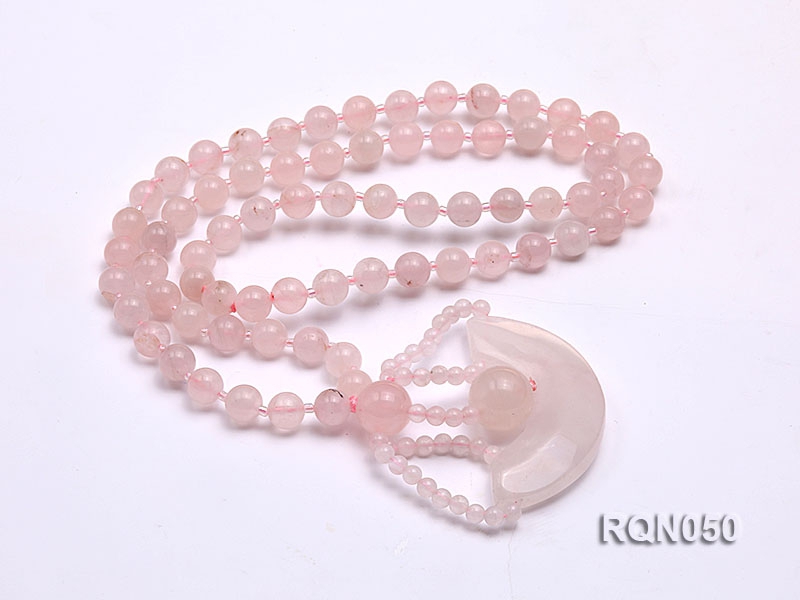 8mm Round Rose Quartz Beads Necklace with a Rose Quartz Pendant