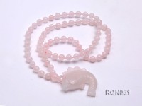 8mm Round Rose Quartz Beads Necklace with a Fish-shaped Rose Quartz Pendant
