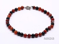 10mm Black and Red Round Agate Necklace