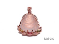 38x25mm Buddha-shaped Natural Rose Quartz Pendant Set on a  Gilded Bail