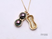 Peanut-shaped Black Freshwater Pearl Pendant with a Sterling Silver Chain