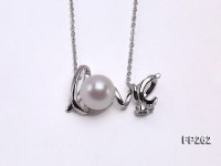 LOVE-shaped 10mm White Round Freshwater Pearl Pendant with a Sterling Silver Chain