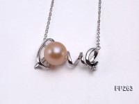 LOVE-shaped 10mm Pink Round Freshwater Pearl Pendant with a Sterling Silver Chain