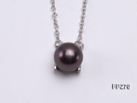 8.7mm Black Round Freshwater Pearl Pendant With 925 Sterling Silver Chain
