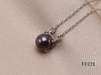 8.7mm Black Round Freshwater Pearl Pendant With 925 Sterling Silver Chain