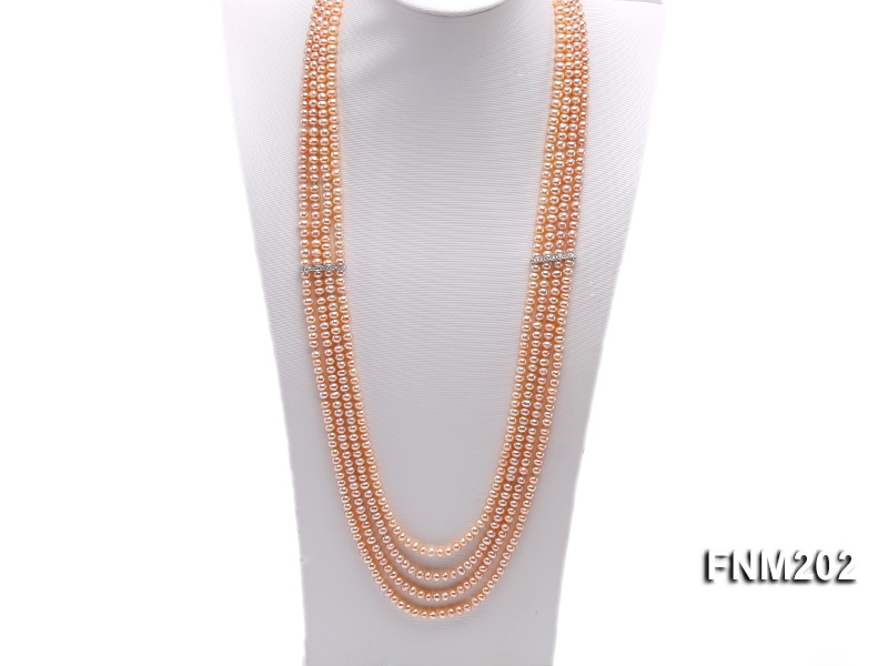 Four-strand Selected 3.5×5.5mm Pink Freshwater Cultured Pearl Necklace