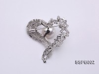 14.5mm South Sea White Pearl Brooch Set on Sterling Silver Bail with Zircons