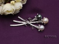 11-12mm South Sea Pearl Brooch Set on Sterling Silver Bail with Zircons
