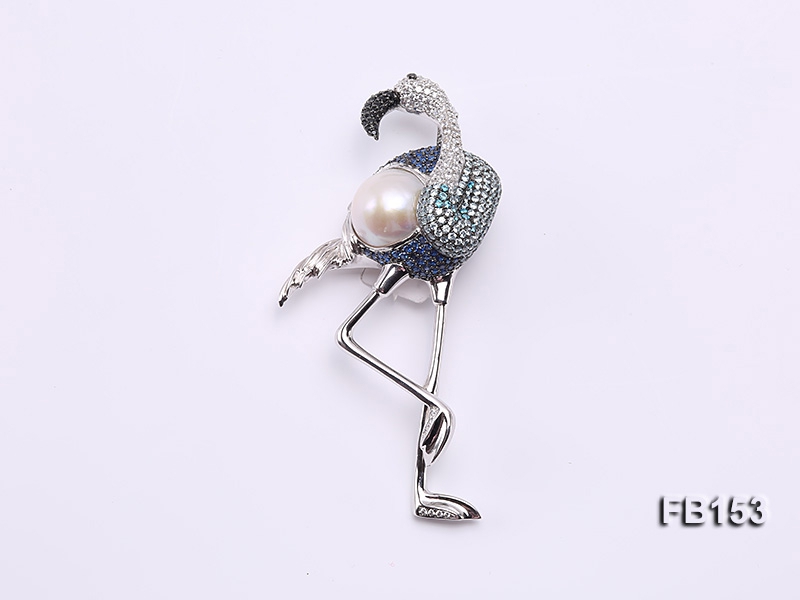 15.5mm Edison Pearl Brooch Set on Sterling Silver Bail with Zircons