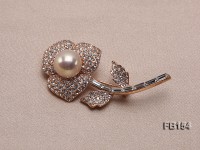 12.5mm Edison Pearl Brooch Set on Sterling Silver Bail with Zircons