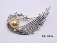 13mm South Sea Golden Pearl Brooch Set on Sterling Silver Bail with Zircons