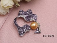 12.5mm South Sea Golden Pearl Brooch Set on Sterling Silver Bail with Zircons