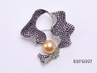 12.5mm South Sea Golden Pearl Brooch Set on Sterling Silver Bail with Zircons