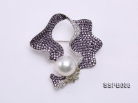 11mm South Sea White Pearl Brooch Set on Sterling Silver Bail with Zircons