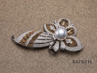 14mm South Sea White Pearl Brooch Set on Sterling Silver Bail with Zircons