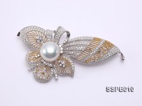 14mm South Sea White Pearl Brooch Set on Sterling Silver Bail with Zircons