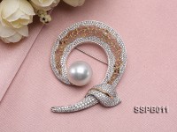 16mm South Sea White Pearl Brooch Set on Sterling Silver Bail with Zircons