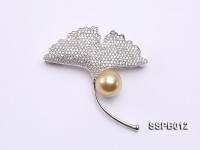 12mm South Sea Golden Pearl Brooch Set on Sterling Silver Bail with Zircons