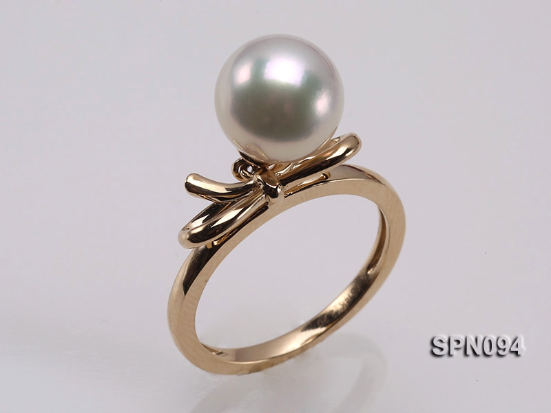 14k Yellow Gold Ring Set with a 9mm Round White Akoya Pearls