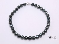 12-14mm Perfectly Round Black Tahitian Pearl Necklace with Sterling Silver Clasp