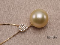 13.5mm Perfectly Round Golden South Sea Pearl Pendant with 18k Gold Bail & Chain