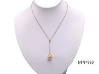 13.5mm Perfectly Round Golden South Sea Pearl Pendant with 18k Gold Bail & Chain