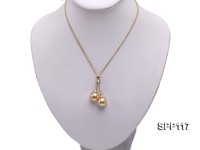 14.5mm Golden South Sea Pearl Pendant with 18k Gold Chain Dotted with Diamonds