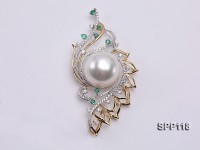 14mm White South Sea Pearl Pendant with 18k Gold Bail Dotted with Diamonds and Emeralds