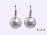 17mm White South Sea Pearl Earrings with 18k Gold Hooks Dotted with Diamonds