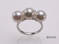 18K Gold Ring Set with 8-9mm Round White Akoya Pearl