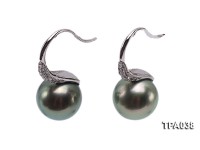 Gorgeous 9.5mm Peacock Tahitian Pearl Earring with 14k Gold