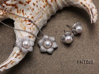 8mm White Freshwater Pearl Pendant, Ring and Earrings Set