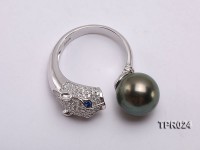 10.5mm Black Tahitian Pearl Silver Ring
