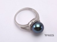 10mm Black Tahitian Pearl Silver Ring