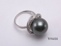 14mm Black Tahitian Pearl Silver Ring
