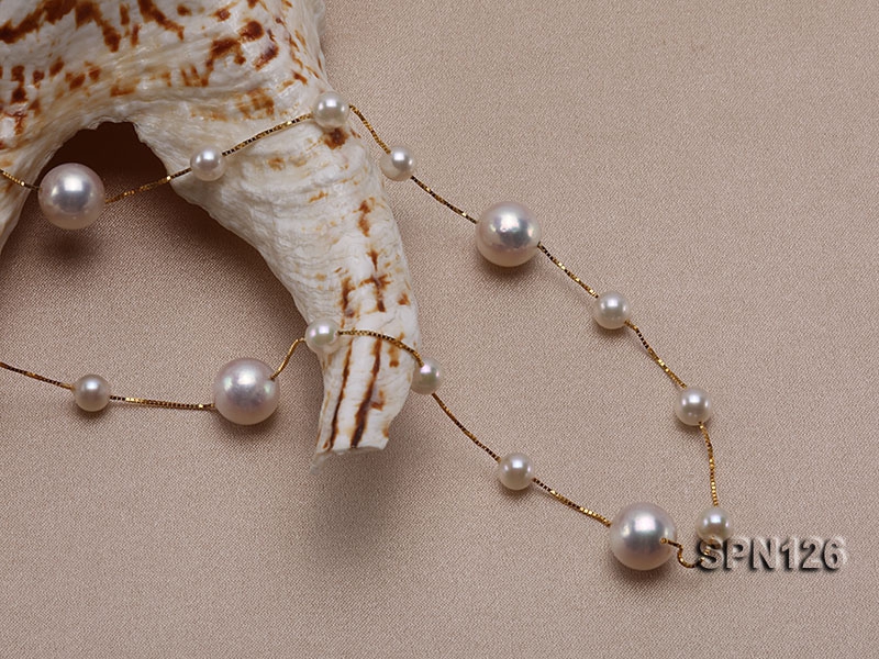 8.5mm White Round Akoya Pearl Chain Necklace in 18K Gold