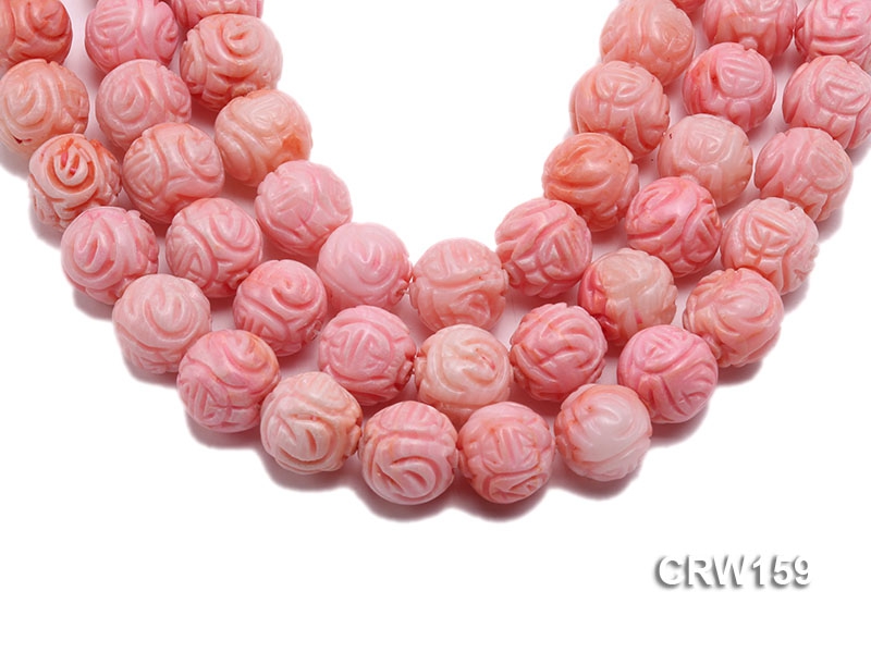 Wholesale 20mm Round Pink Carved Coral Beads Loose String