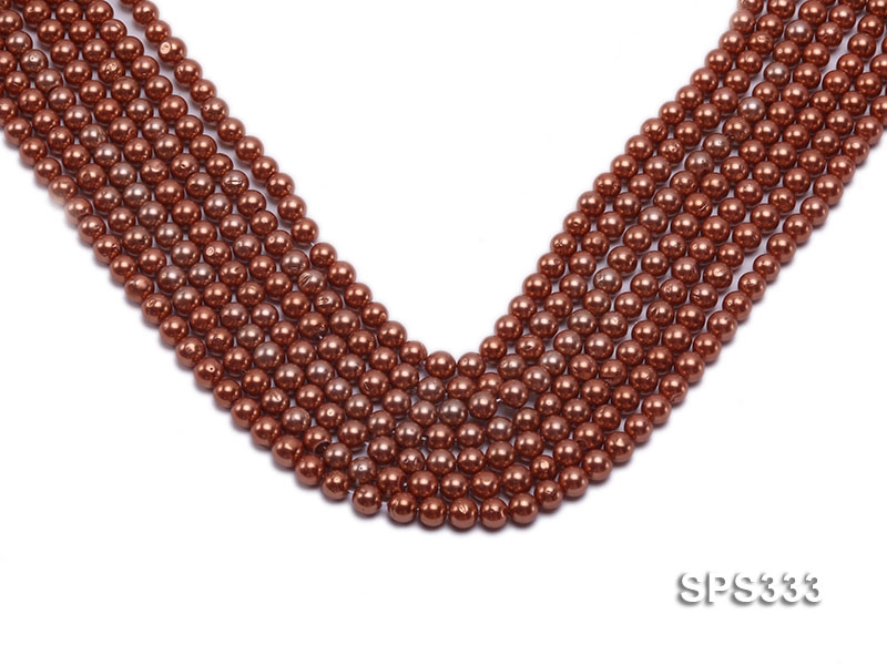 Wholesale 6mm Round Coffee Brown Seashell Pearl String