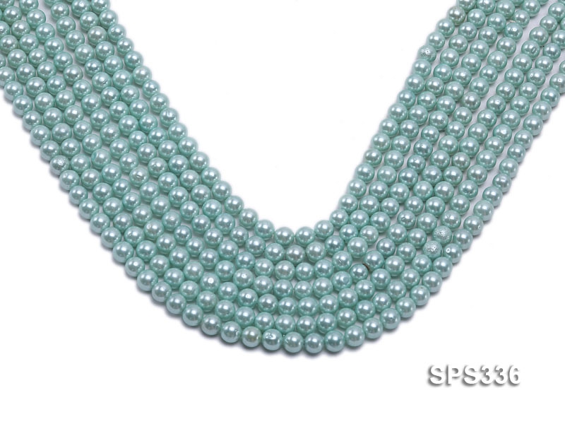 Wholesale 6mm Round Sky-blue Seashell Pearl String
