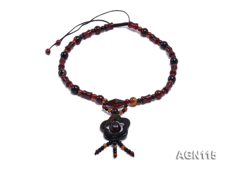 8mm black and red multi-shape agate necklace with black agate pendant