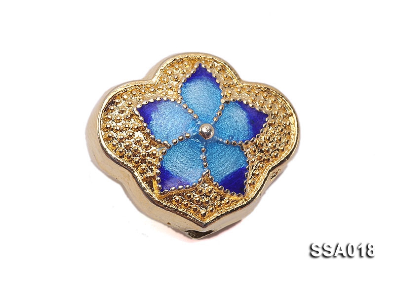 16x19mm Flower-shaped Silver Accessory with Cloisonne Decoration