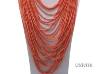 Thirty-strand 4mm Orange Round Coral Necklace