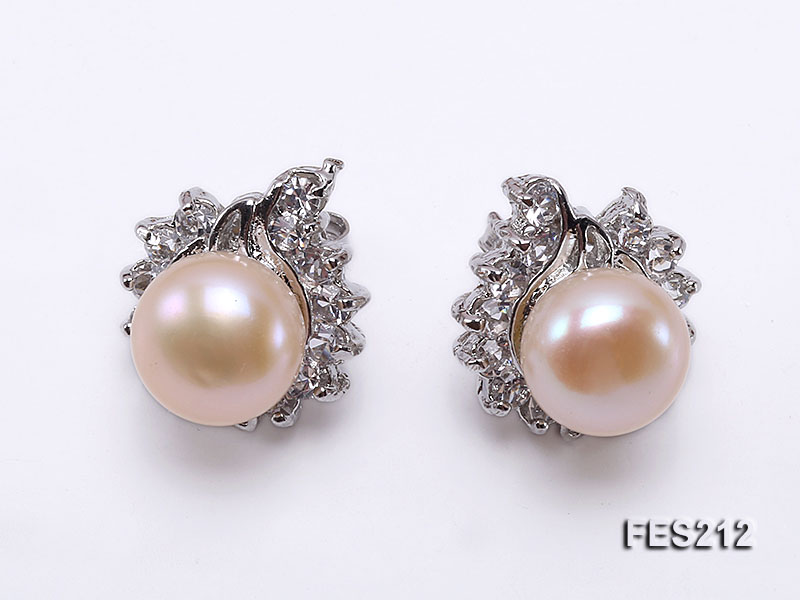 10mm Pink Flat Freshwater Pearl Earrings