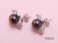 8mm Black Flat Freshwater Pearl Earrings