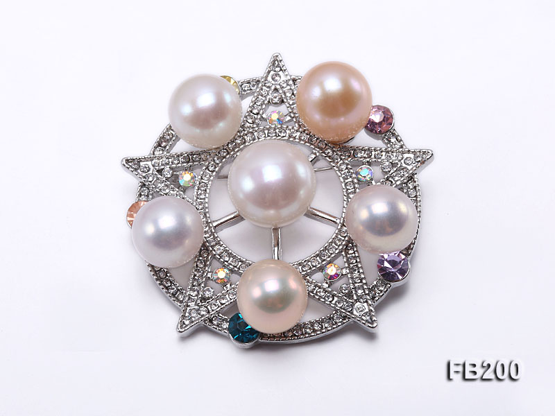 9.5-12mm White and Pink Freshwater Pearl Brooch