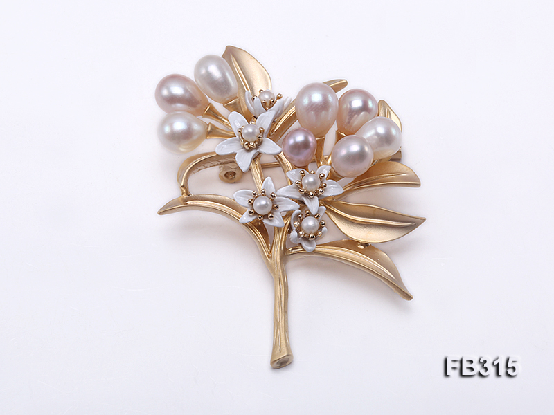 8x7mm Multi-color Oval Freshwater Pearl Brooch