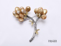 10mm Golden Button-shaped Freshwater Pearl Brooch