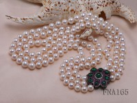 Luxury Three-strand 8-9mm White Round Freshwater Pearl Necklace